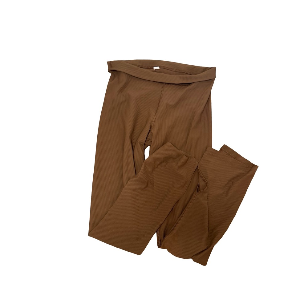 Old Navy Powersoft Go-Dry Ribbed Leggings Brown Foldover Waist L